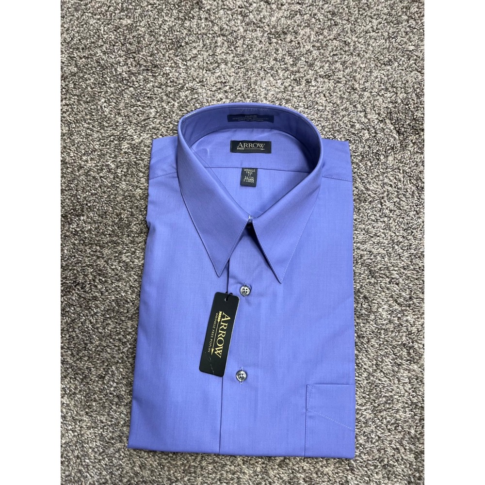 Arrow Poplin Dress Shirt Mens XL Purple Wrinkle Free Long Sleeve Regular Fit